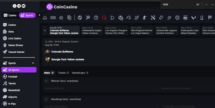 A snapshot of CoinCasino, one of our top rated Idaho sports betting sites.